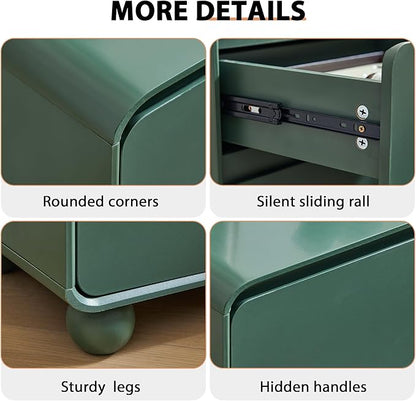 AVZEAR Small Night Stand with 2 Drawers, Mid Century Modern Nightstands with Solid Wood Legs, 2 Drawer Dresser Curved Profile Design End Table Side Table for Small Space, Dorm, Bedroom(Green)