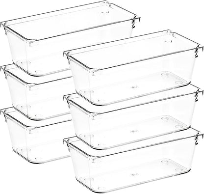 Ravinte Decor 6 Pack Drawer Organizer - 3" X 6" Clear Acrylic Storage Bins with Non-Slip Pads, Versatile Desk Tray for Makeup, Jewelry, Kitchen, Bathroom, and Office Organization