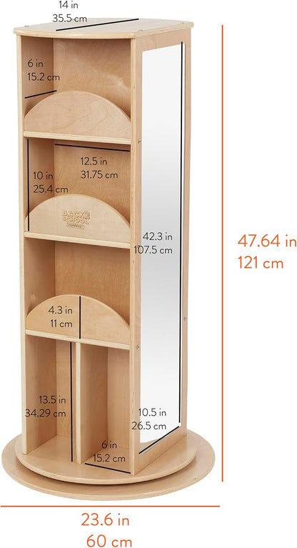 Rotating Dress-Up Organizer with Mirror, Clothes Rack, Natural
