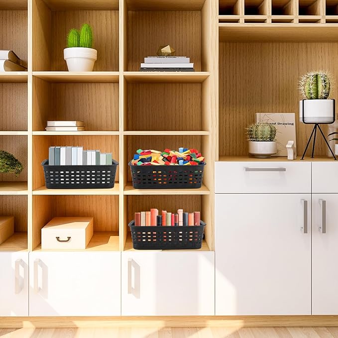 3 Pack Plastic Storage Baskets for Cabinets,Small Plastic Basket,Organizer Bins Storage Baskets for Shelves,Room,Pantries,Countertops(Black)