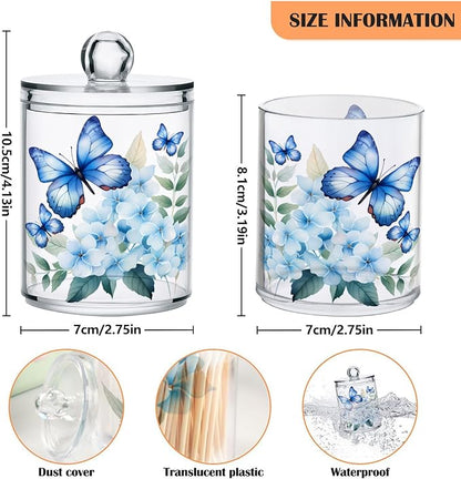 MNSRUU 2 Pack Qtip Holder Organizer Dispenser Flower Butterfly Pink Bathroom Storage Canister Cotton Ball Holder Bathroom Containers for Cotton Swabs/Pads/Floss