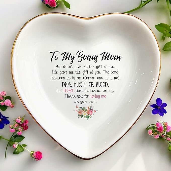 To My Bonus Mom Wedding Ring Dish Jewelry Trinket Tray for Mother-in-law,Mother of the Bride/Groom-Engagement,Bridal Shower,Bachelorette Gifts for Couples,Mr. Mrs.