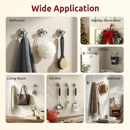 4 Packs Suction Cup Hooks for Shower, Heavy-Duty Wreath Hangers for Front Door, No Drill Glass Door Shower Suction Hooks No Damage for Walls Bathroom Kitchen Window Mirror Tile Towel Coat Robe Loofah