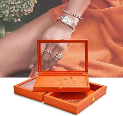 Oirlv Premium Leather Jewelry Organizer Tray with Acrylic Lid Bracelet Bangle Necklace Display Case Drawer Insert 12 Gird Jewelry Case