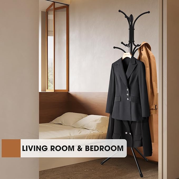Coat Rack Freestanding,12 Hooks Metal Coat Racks with Umbrella Holder,Sturdy Hall Rree,Easy Assembly Coat Rack Stand for Hanging Scarf,Purse,Hats,Jacket(Black)