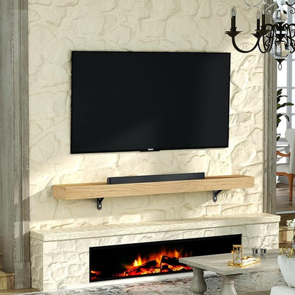 ROOMTEC Fireplace Mantel with L-Shaped Brackets,72" Wood Fireplace Shelves,Handcrafted Wood Brack,Natural Mantels Over Fireplace, 72" x 8" x 3", Aged Oak