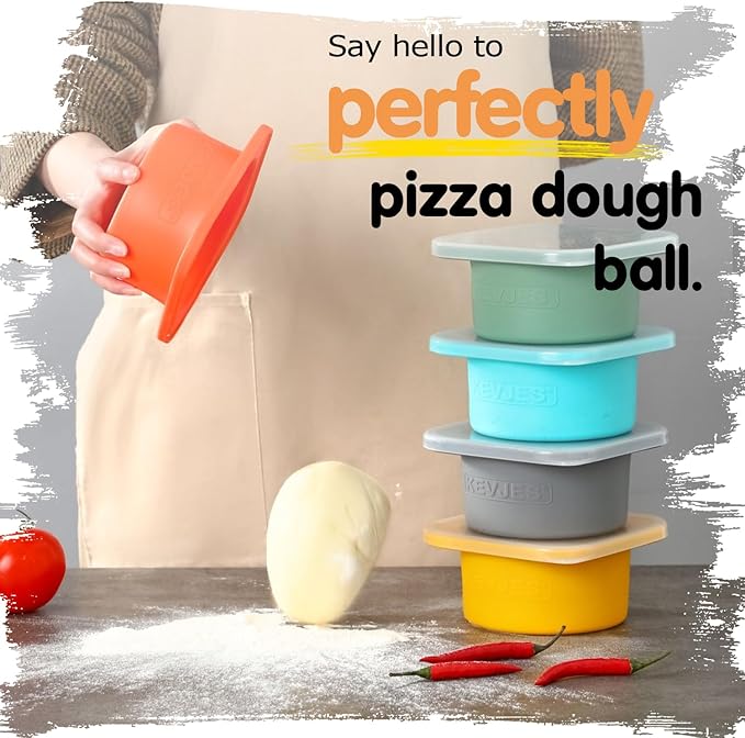 PLUS 1000ml Pizza Dough Proofing Containers for DIY family Artisan Pizza, Food Grade Silicone Stackable Boxes with Lids, Freezer, Fridge, Dishwasher Safe,4sets (Gray)
