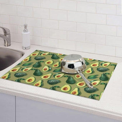Green Avocado Dish Drying Mat 18x24 For Kitchen Counter Absorbent Microfiber Dishes Pad Dish Drainer Rack Mats Fast Dry Kitchen Accessories