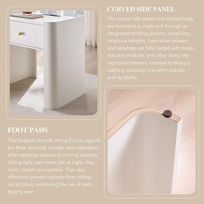 IFGET 23.6" Tall Modern Nightstand with Charging Station, 22" Wide Curved Bedside Table with 1 Storage Drawer, Wooden Night Stand, Large End Table for Bedroom, Living Room, White