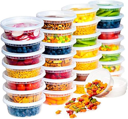 Deli Food Storage Containers with Lids 24 Sets 8oz - Clear Disposable Meal Prep, Microwave Plastic Containers with Lids, BPA Free, Stackable, Leakproof, Reusable Deli Containers, Freezer Safe