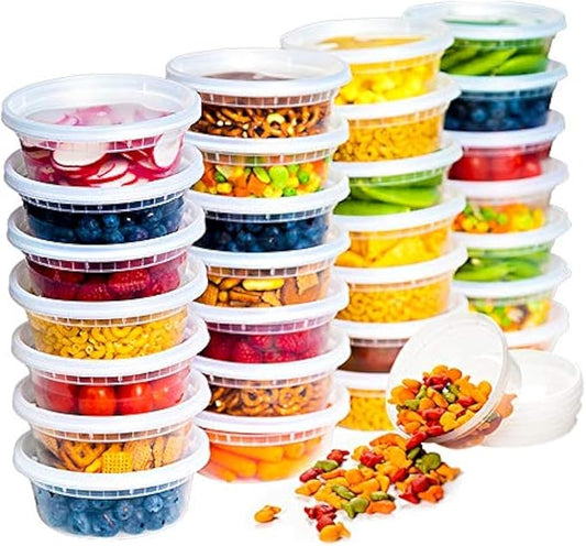 Deli Food Storage Containers with Lids 24 Sets 8oz - Clear Disposable Meal Prep, Microwave Plastic Containers with Lids, BPA Free, Stackable, Leakproof, Reusable Deli Containers, Freezer Safe