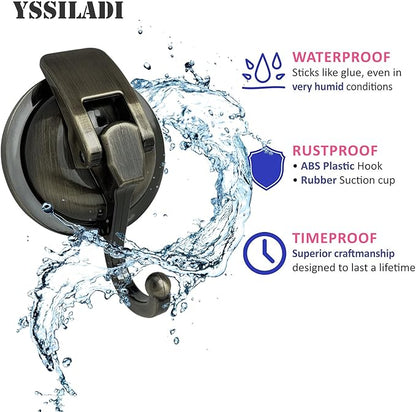 YSSILADI Heavy Duty Vacuum Suction Shower Hooks - Glass Suction Cup Bathroom Robe Hooks, Reusable, No Hole Punched - Bronze, 4 Pack