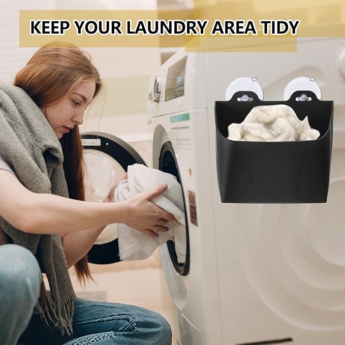 Novabright 2 Pack Magnetic Lint Bin for Laundry Room Trash Silicone Can for Dryer Kitchen Fridge, or Other Metal Surface Organizer Box(Black)