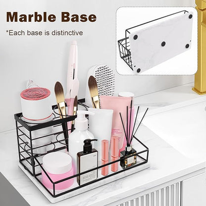 Siyzda Hair Tool Organizer, Movable Hair Dryer Holder, Hair Styling Tools Storage for Vanity, Bath Counter Organizer, Bathroom Trays for Hair Toiletry, Makeup (12" x 7.7" x 5.8", Marble-Black)