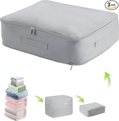 2025 Upgraded Ultra Space Saving Self Compression Organizer 3-Pack (XXL/XL/L) - Heavy Duty Double Layer Space Saver for Down Jackets, Duvets & Blankets, Waterproof Organizer for Travel/Dorm/Moving