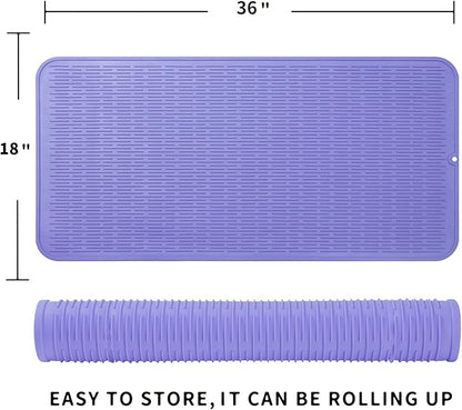 Silicone Dish Drying Mat for Multiple Usage,Easy clean,Eco-friendly,Heat-resistant Silicone Mat for Kitchen Counter or Sink,Refrigerator or Drawer Liner Light Purple 5XL 36inches x 18inches