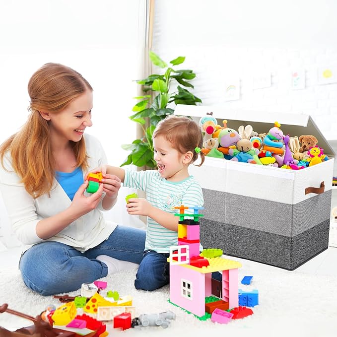 Mayniu Toy Box Storage Chest with Divider, Large Sturdy Toy Bin Organizer Basket with Lid for Kids, Boys, Girls, Nursery, Living Room, Bedroom, Playroom, Closet, 25"x13" x16"(Gradient Grey)