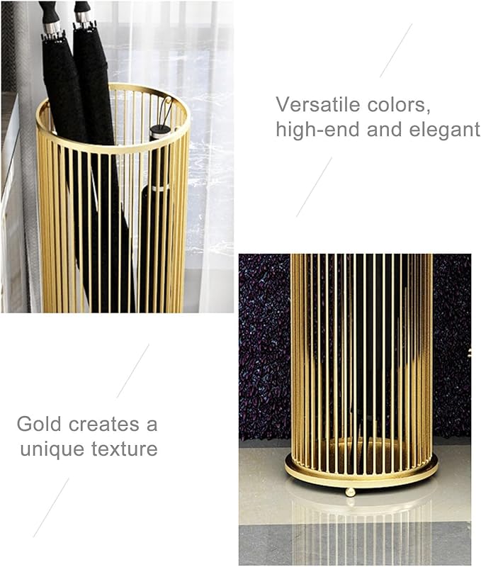 Metal Umbrella Holder for Entryway, Office Commercial Large Capacity Metal Umbrella Holder for Business Metal Frame Umbrella Storage Shelf Modern Indoor Entryway(Gold)