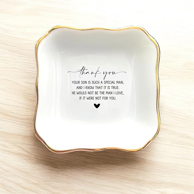HatafaFurni Jewelry Tray for Unique Mother of the Groom Gift, Thank You For Raising the Man of My Dreams Ring Dish, Mother in Law Trinket Tray Gift from Daughter In Law, Ceramic Ring Dish Holder