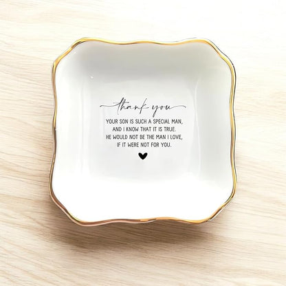 HatafaFurni Jewelry Tray for Unique Mother of the Groom Gift, Thank You For Raising the Man of My Dreams Ring Dish, Mother in Law Trinket Tray Gift from Daughter In Law, Ceramic Ring Dish Holder