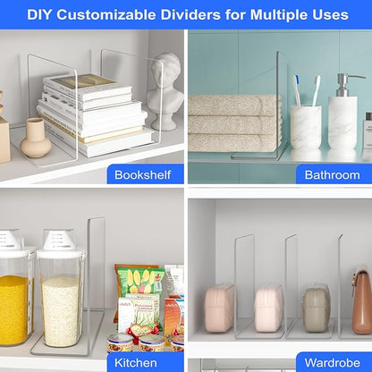 OKPOW Shelf Dividers Closet Organizer - 12" Tall X 9" Deep Acrylic Clear Sturdy Separate for Clothes Purse - Adjustable Space Saver Easy Install for Home Organization Enthusiasts 4 Pack