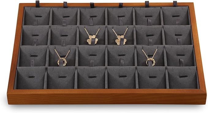 Yinbeini Necklace Storage, Wood Jewelry Trays For Drawers,Black Earring Organizer, Premium Jewelry Display Tray For Pendant