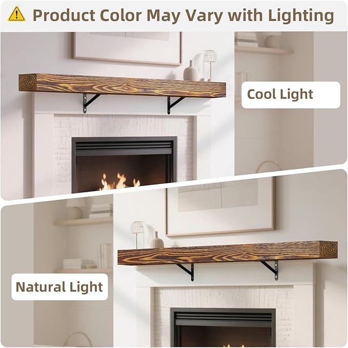 ROOMTEC Fireplace Mantel, 48" Floating Fireplace Shelves, Wall Mounted Wooden Display Shelving, Handcrafted Wood Brack, Natural Mantels Over Fireplace | 48" x 8" x 3" - Wood Brown