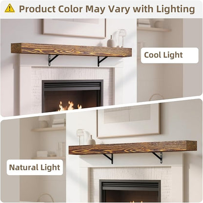 ROOMTEC Fireplace Mantel, 48" Floating Fireplace Shelves, Wall Mounted Wooden Display Shelving, Handcrafted Wood Brack, Natural Mantels Over Fireplace | 48" x 8" x 3" - Wood Brown