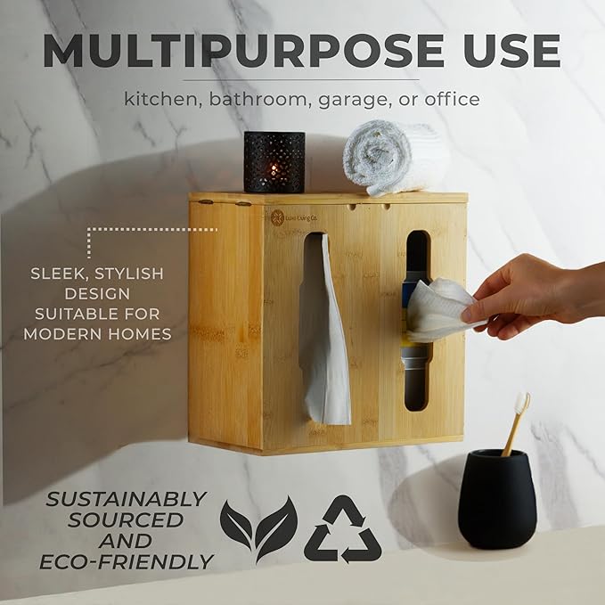 2-in-1 Bamboo Plastic Bag Holder and Trash Dispenser – Small/Compact (Standard Trash Bags Only), Cabinet, Under Sink Storage, Pantry & Laundry Room Organization, Kitchen Must Haves 2026