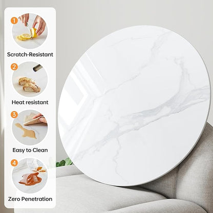 Lazy Susan Turntable 19.6 Inch - 360° Silent Rotating Anti-Slip Serving Tray, Heavy Duty Centerpiece for Kitchen, Dining & Coffee Table - White Modern Design with Non-Slip Base
