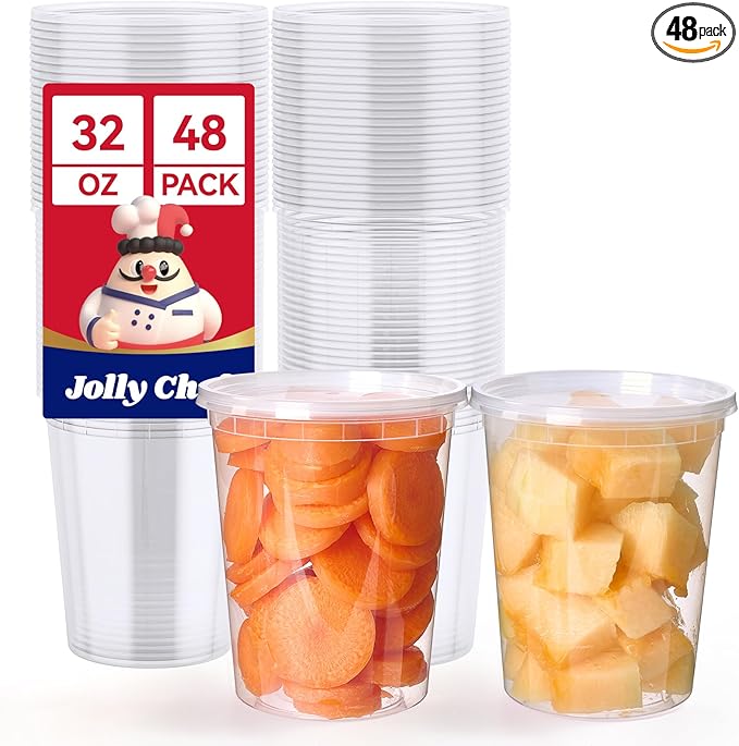 JOLLY CHEF Deli Food Storage Containers with Lids 32 OZ 48 Set Food Storage Containers,Stackable | Leakproof | Microwave | Dishwasher | Freezer Safe