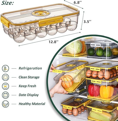 CottonColors Egg Holder for Fridge 18 Container for Refrigerator Plastic Organizer for Refrigerator Stackable Storage With Lids for Timer