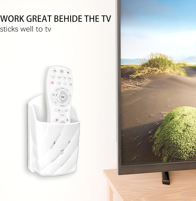Remote Control Wall Mount 2Pcs Stylish Remote Organizer ABS Plastic Storage Box for TV AC Fan Remotes, No-Drill Adhesive or Screw Installation for Bedroom Headboard Office (White)