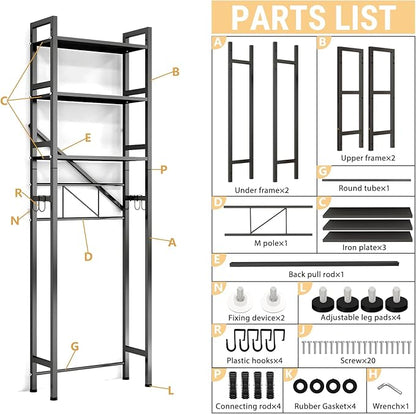 DOFIMATE Over The Toilet Storage Cabinet, Metal 3 Tier Bathroom Organizer Shelf, Stable Freestanding Above Toilet Stand, Black