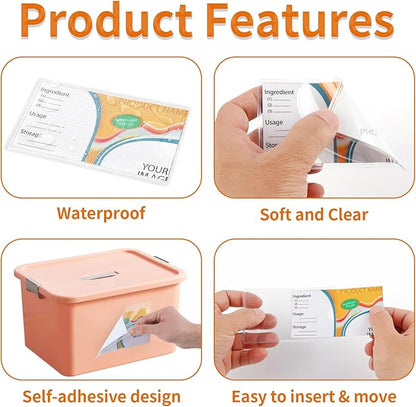 44 Pack Adhesive Pockets, Bin Labels for Storage Bins, Clear Label Holder, Index Card Holder 2x3.5 Inches, Plastic Storage Tote Labels for Organizing Bins Box Drawer