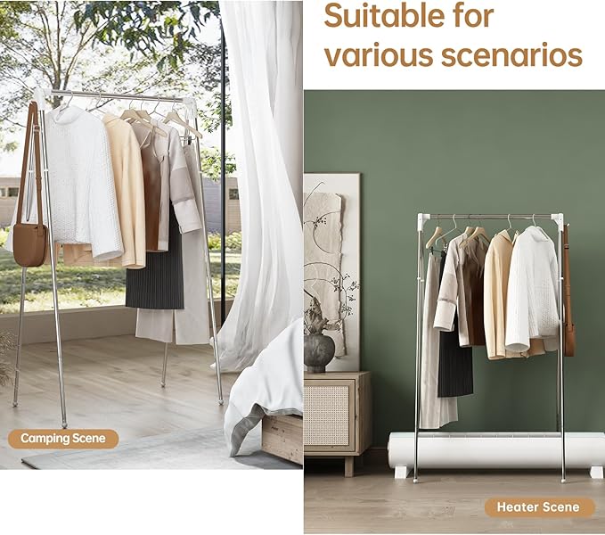 Clothes Drying Rack Foldable, Stainless Steel Portable Clothes Rack Collapsible, Folding Clothes Rack for Indoor & Outdoor, Portable Clothes Airer for Travel (with Hooks)