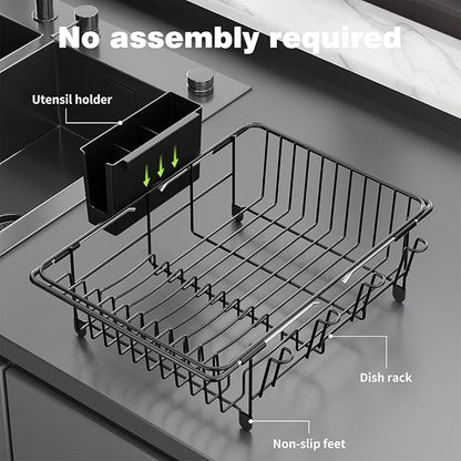 jouzevic Dish Drying Rack in Sink: Expandable, 3-Slot Utensil Holder, Anti-Slip Handle. Small Dish Rack: Ideal for Small Households. Kitchen Drying Rack: Black