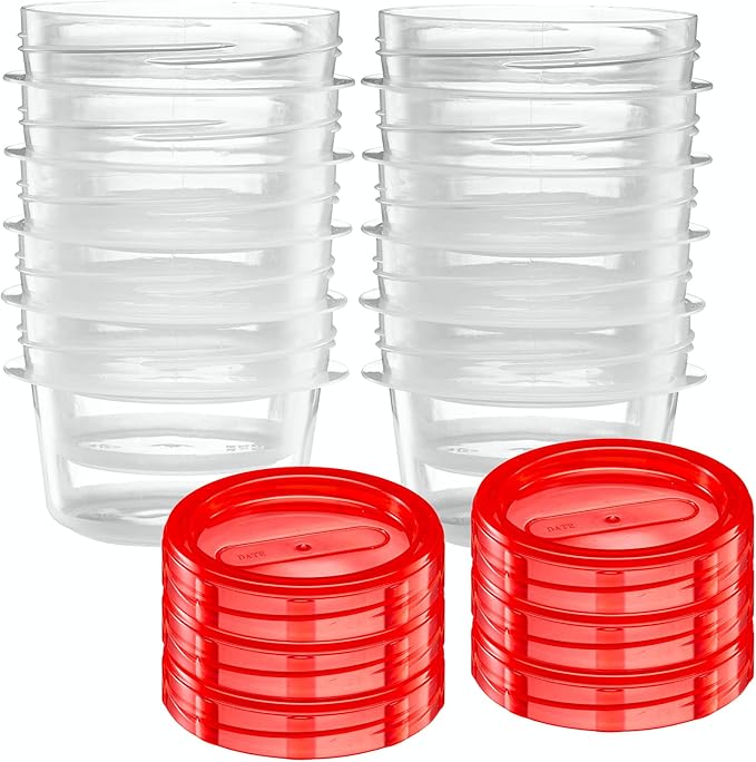 ELEGANT DISPOSABLES (4 Ounce 20 Pack) Twist cap Containers Clear Bottom With Red Top Screw on Lids Twist Top Food Storage Freezer Containers