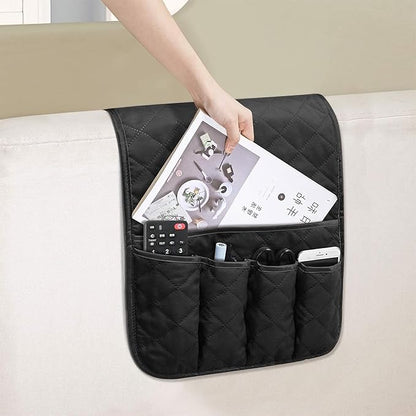 AUVCAS Sofa Armrest Organizer Non-Slip Arm Chair Bedside Caddy Storage Organizer for Recliner Couch with 5 Pockets for Cell Phone TV Remote Control Magazines (BLACK)