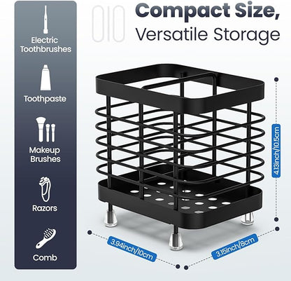 Luxspire Toothbrush Holders for Bathroom, Stainless Steel Electric Toothbrush Holder Wall Mounted, Shower Toothbrush Toothpaste Holder, Bathroom Organizer Essentials, 2 Slots, Black