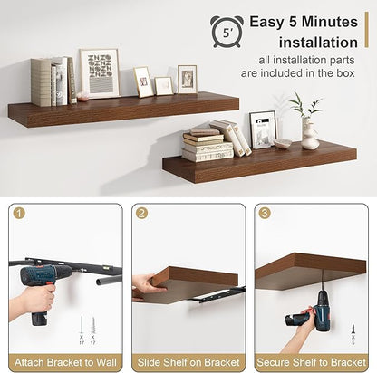 Heimlove 12" Deep Floating Shelves for Wall Shelf Over Toilet Mounted Farmhouse Long 55 inches Set of 1, Farmhouse Shelves with Invisible Brackets for Living Room, Kitchen, Bedroom,Walnut
