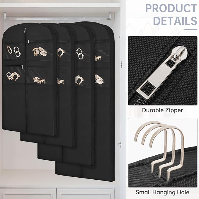 43" Garment Bag for Travel for Hanging Clothes Storage Hanging Suit Cover with Zipper and Accessory Storage for Coats, Dresses, Suits