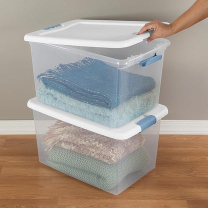 Sterilite 12 Pack Latching Box, 64 Qt Plastic Storage Container, Stackable Large Home or Office Tote Organizers with Secure Lids, White