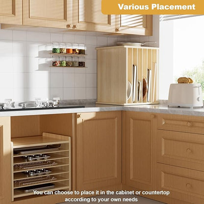 Sawjut 7 Tier Wooden Cookie Sheet Organizer for Cabinet Pot, Pans, Baking Tray Organizer for Kitchen Documents Storage(16.6" W x 16.5" H x 15.2" D)