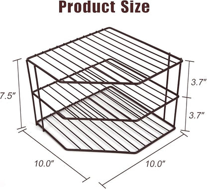 3-Tier Corner Shelf Counter and Cabinet Organizer - Steel Metal Wire - Rust Resistant - Plates, Dishes, Cabinet & Pantry Organizer - Kitchen Organization (10 x 7.5 Inch)(Black)