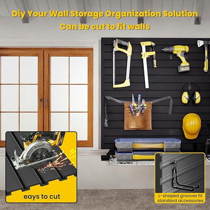 SlatWall Paneling 4x2 FT, PVC Slat Wall Panels with 8 Hooks Heavy-Duty Garage Organization System, Slatwall Pegboard Suitable for Home、Garage、Shop Wall Display & Organization (Black)