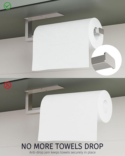 Paper Towel Holder, Paper Towel Holder Under Cabinet Wall Mount or Self Adhesive Paper Towel Bar, Hanging Paper Towel Rack for Kitchen and Bathroom, SUS304 Stainless Steel, Silver