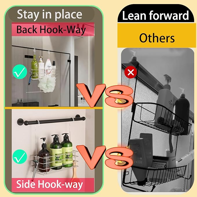 Seltomer 2pcs Single-Layer Hanging Shower Caddy, Rustproof Shelves Rack with Rotatable Hook bar, Large Capacity Bathroom Organizers and Storage, No Drilling Shampoo Bracket