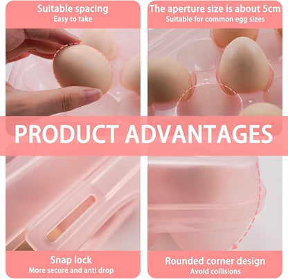 Portable Plastic Egg Storage Box, 18 Tray Shockproof Egg Protector Tray, Folding Eggs Holder Carrier, Eggs Slot Tray Holder Box, for Outdoor Camping Picnic BBQ Hiking(Pink)