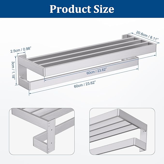 Brushed Nickel Double Towel Bar for Bathroom,Multi-Layer Towel Bar/Towel Holder Stainless Steel Wall-Mounted Bathroom Hardware Accessories 23.6-inch